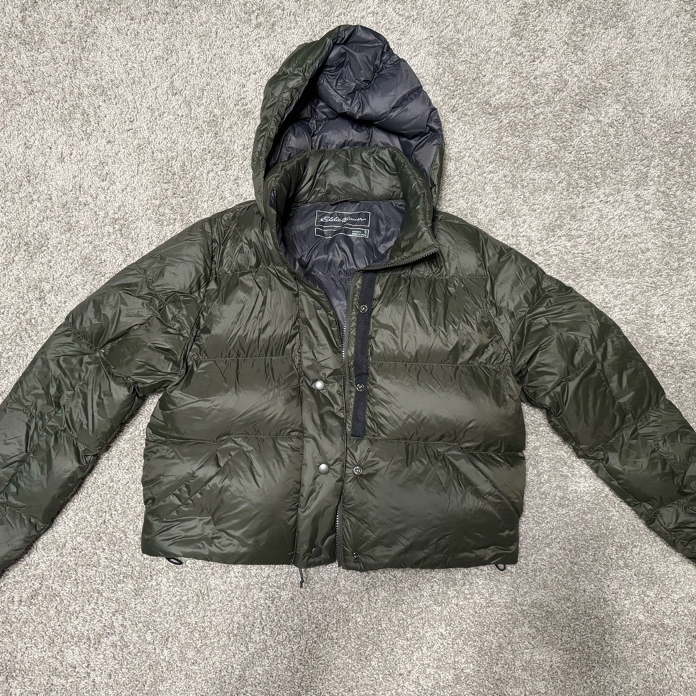 Eddie Bauer Green Cropped Women's Puffer Jacket